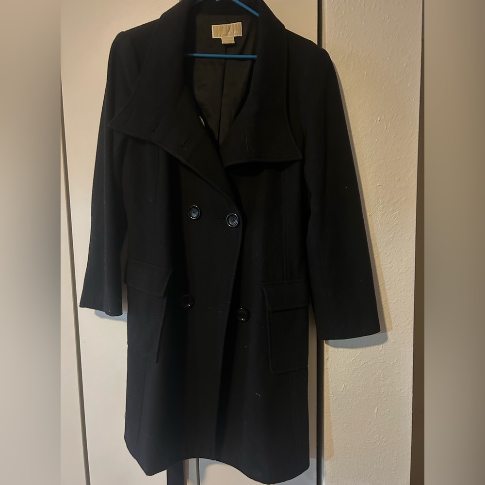 Michael kors double breast with belt  Black wool Jacket mid length